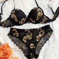 Halloween New Women's Sexy Lace Golden Wire Push-Up Bra Set