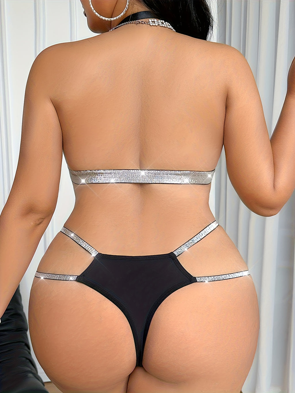 2pcs Plus Size Lace Lingerie Set | V-Neck Front Clasp Bra and Low-Rise Thong Panties for Daily Wear, High Stretch Fabric with Contrast Lace Details