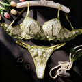 Sheer Lace & Floral embroidery undergarment suit - Semi- Low-Rise Bikini Briefs with Matching Bra, No Padding, Natural Comfortable for Lingerie (Hand Washable) - Sexy Clothing for married/