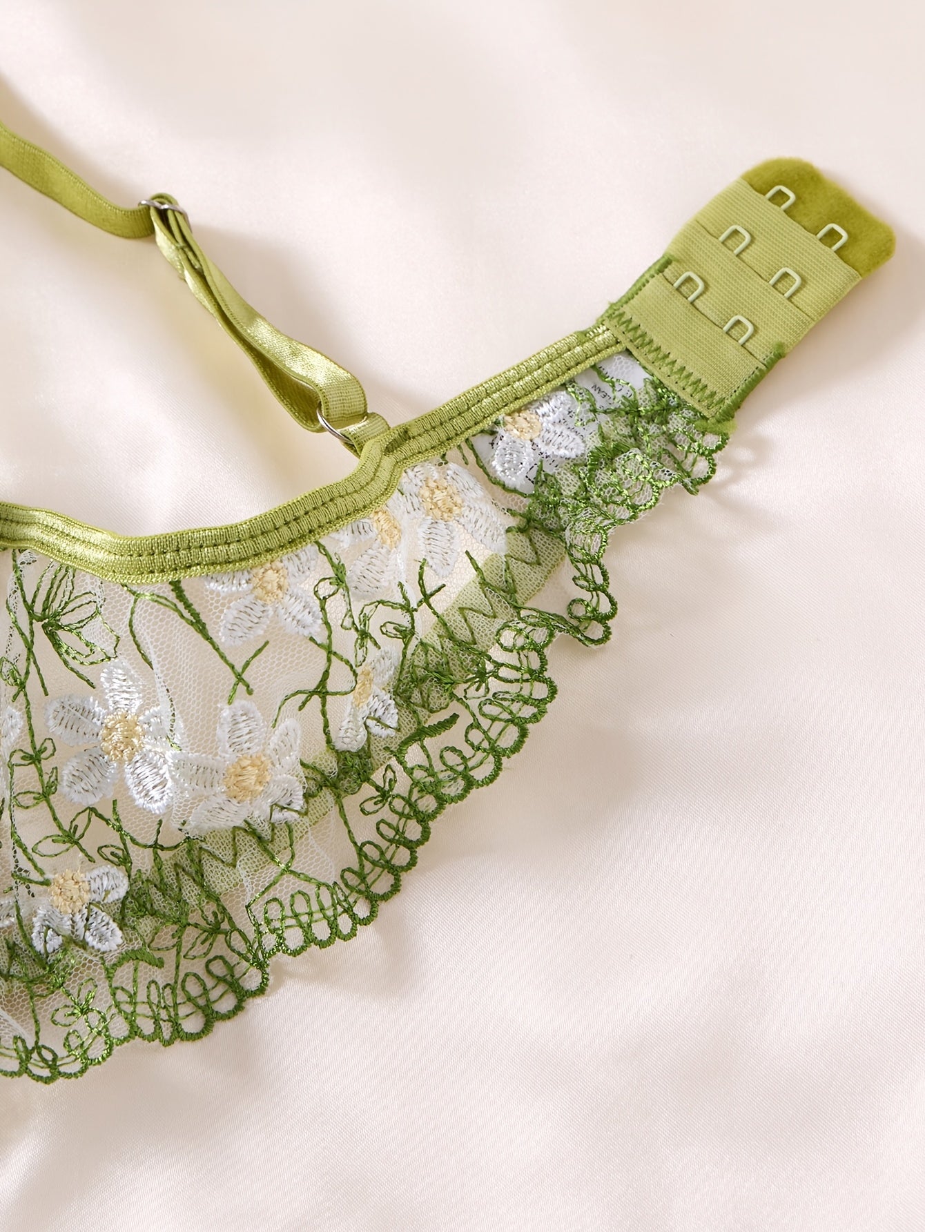 Sheer Lace & Floral embroidery undergarment suit - Semi- Low-Rise Bikini Briefs with Matching Bra, No Padding, Natural Comfortable for Lingerie (Hand Washable) - Sexy Clothing for married/