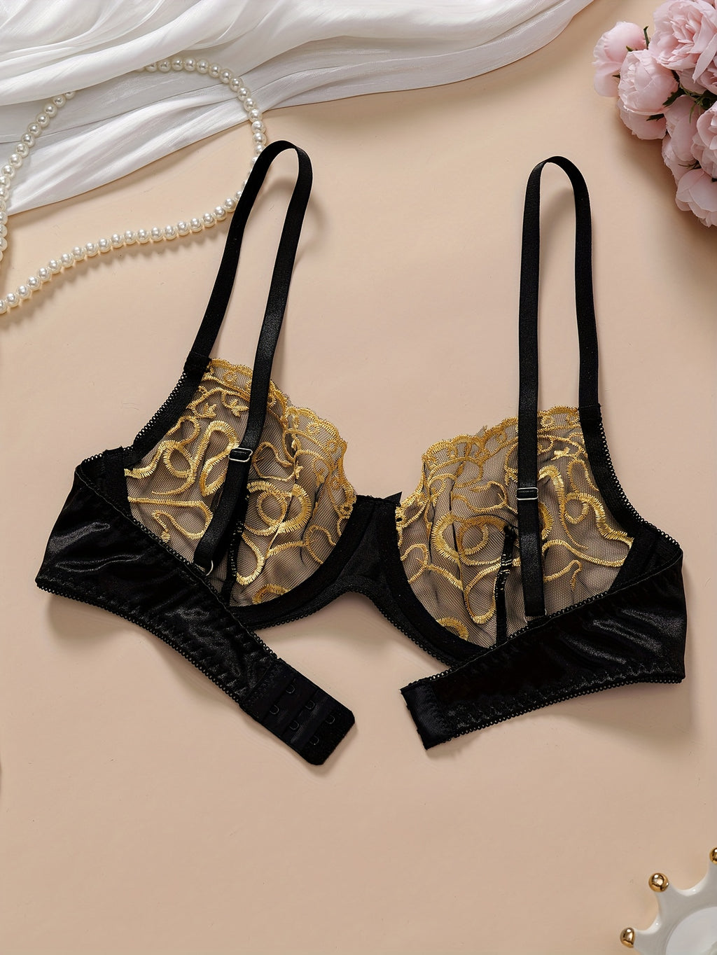 Elegant Two-Tone Embroidered Lingerie Set