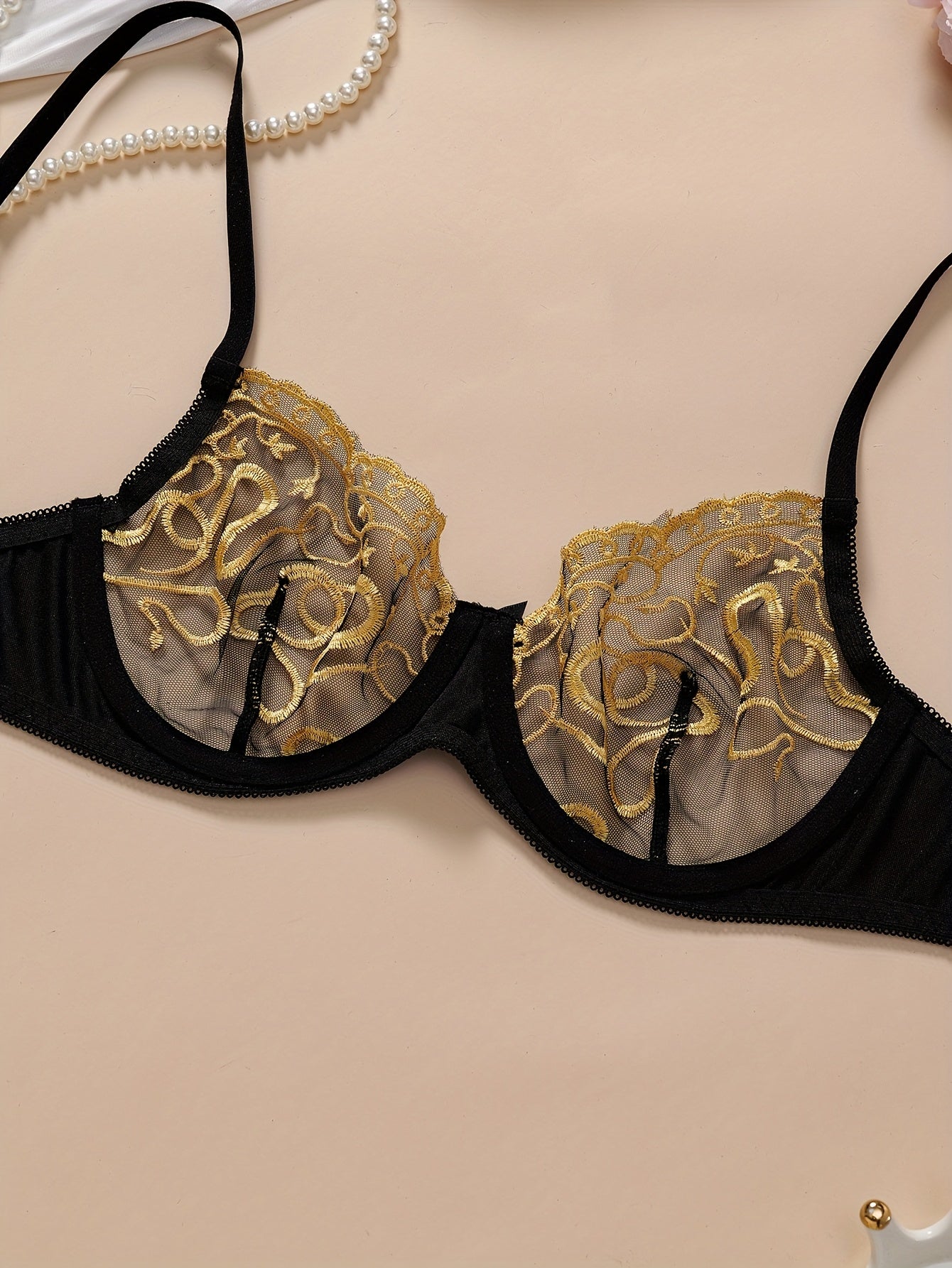 Elegant Two-Tone Embroidered Lingerie Set