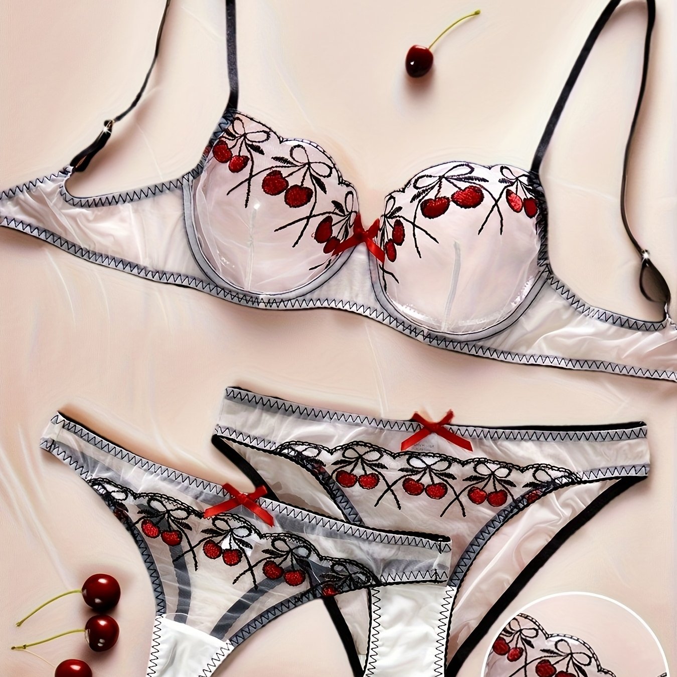 Elegant Embroidered Bra and Panties Set | Medium Support, Half-Sheer, Comfortable and Breathable, Ideal for Romantic Couples and Valentine'S Day