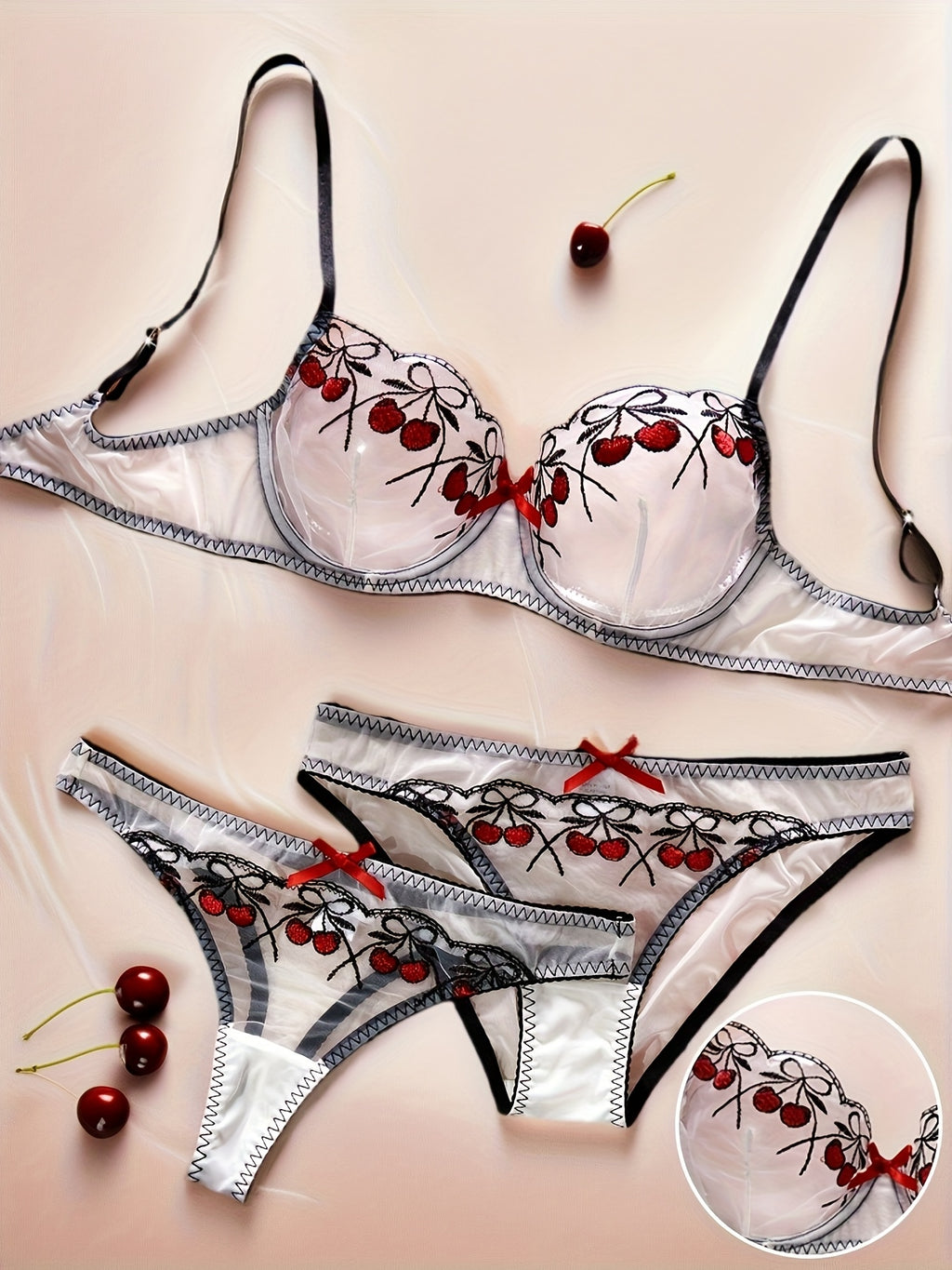 Elegant Embroidered Bra and Panties Set | Medium Support, Half-Sheer, Comfortable and Breathable, Ideal for Romantic Couples and Valentine'S Day