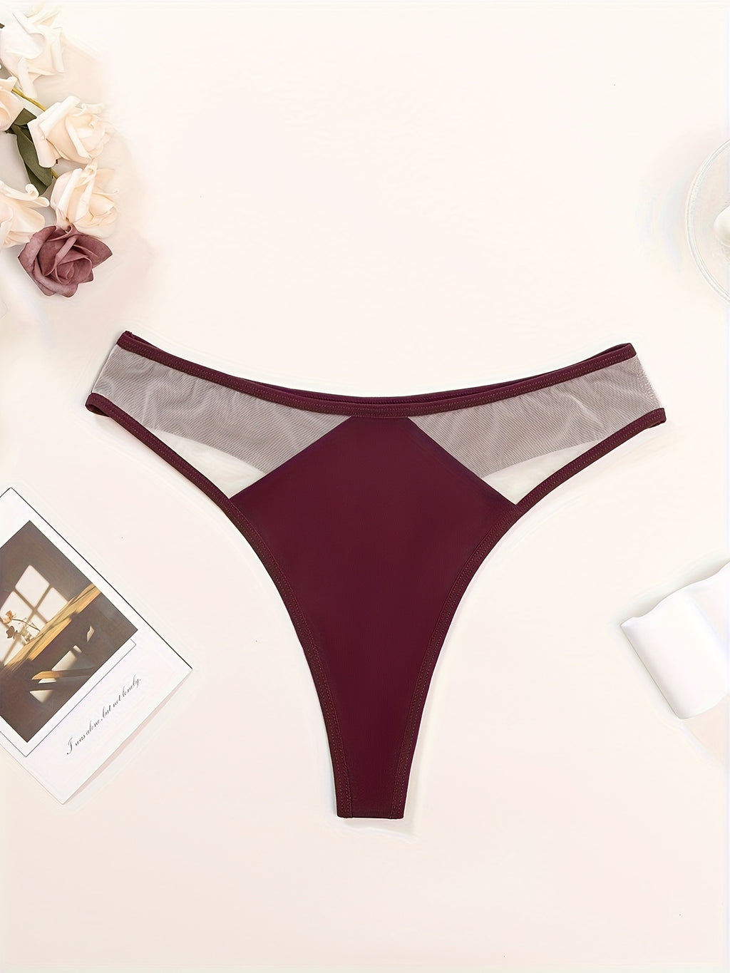 1 set, Women's mesh transparent off-shoulder bra set, matching sexy underwear