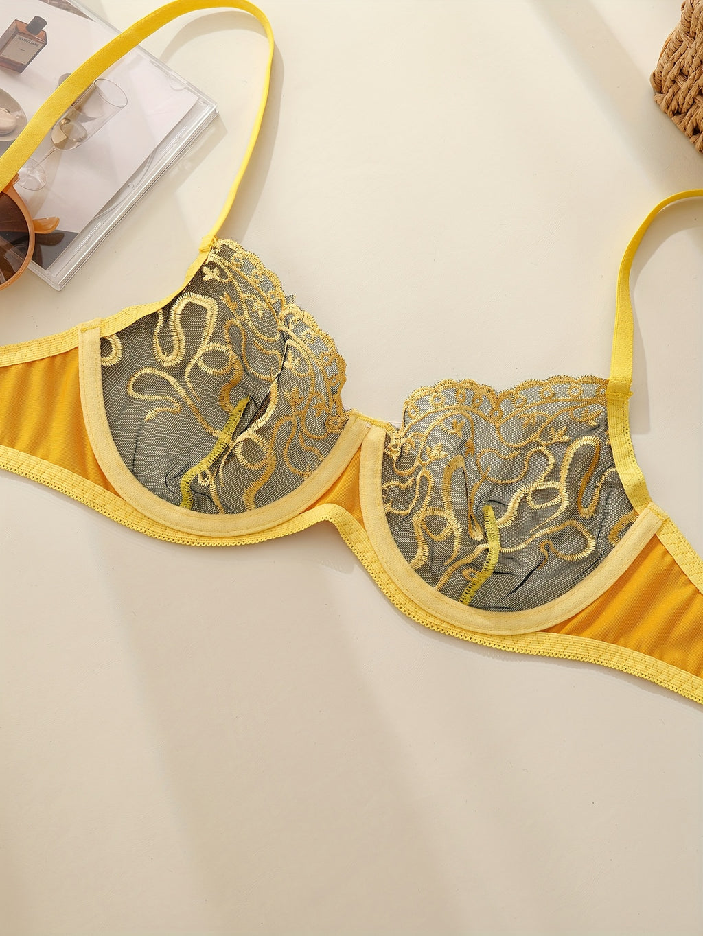 Elegant Two-Tone Embroidered Lingerie Set