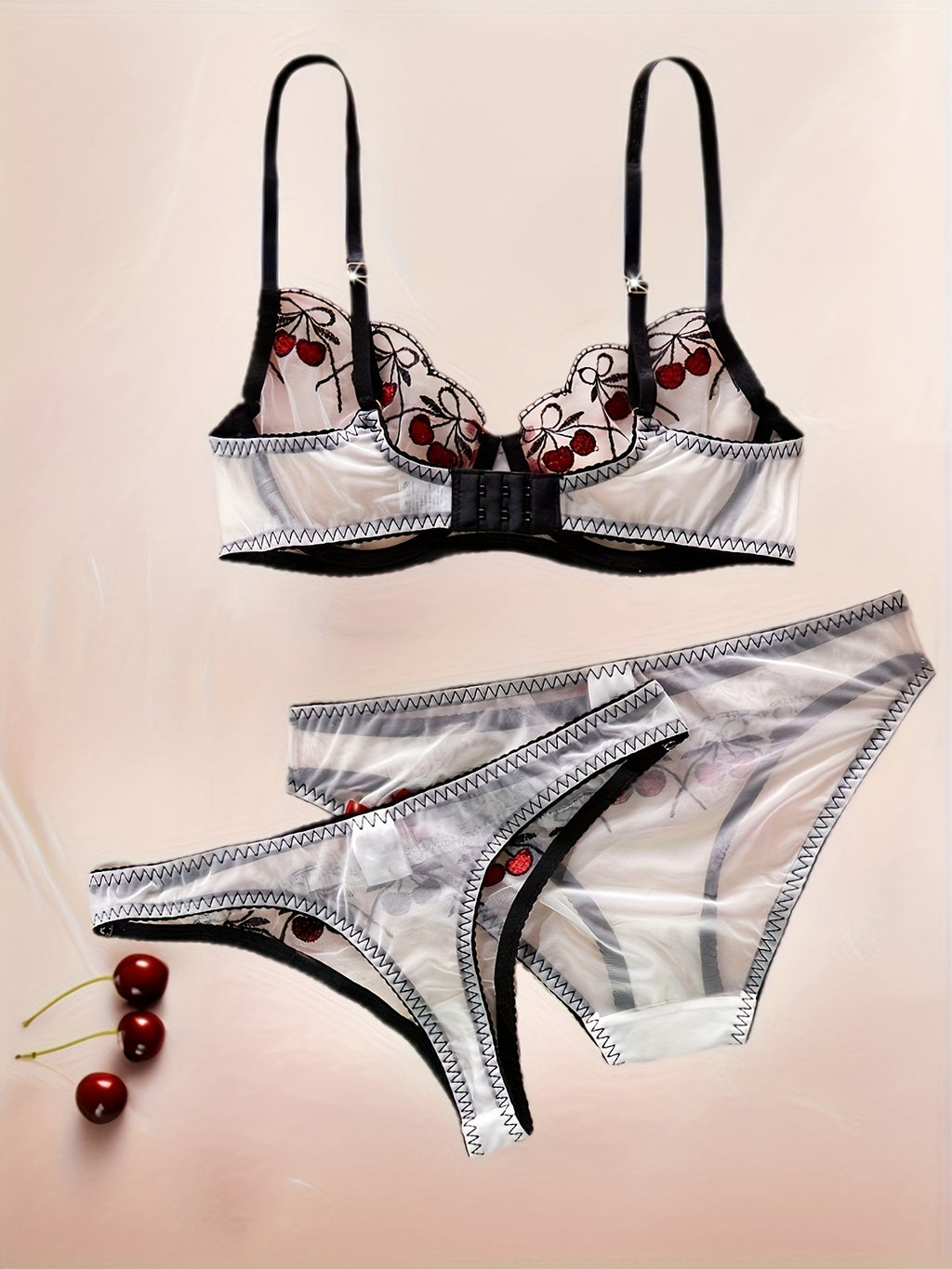 Elegant Embroidered Bra and Panties Set | Medium Support, Half-Sheer, Comfortable and Breathable, Ideal for Romantic Couples and Valentine'S Day