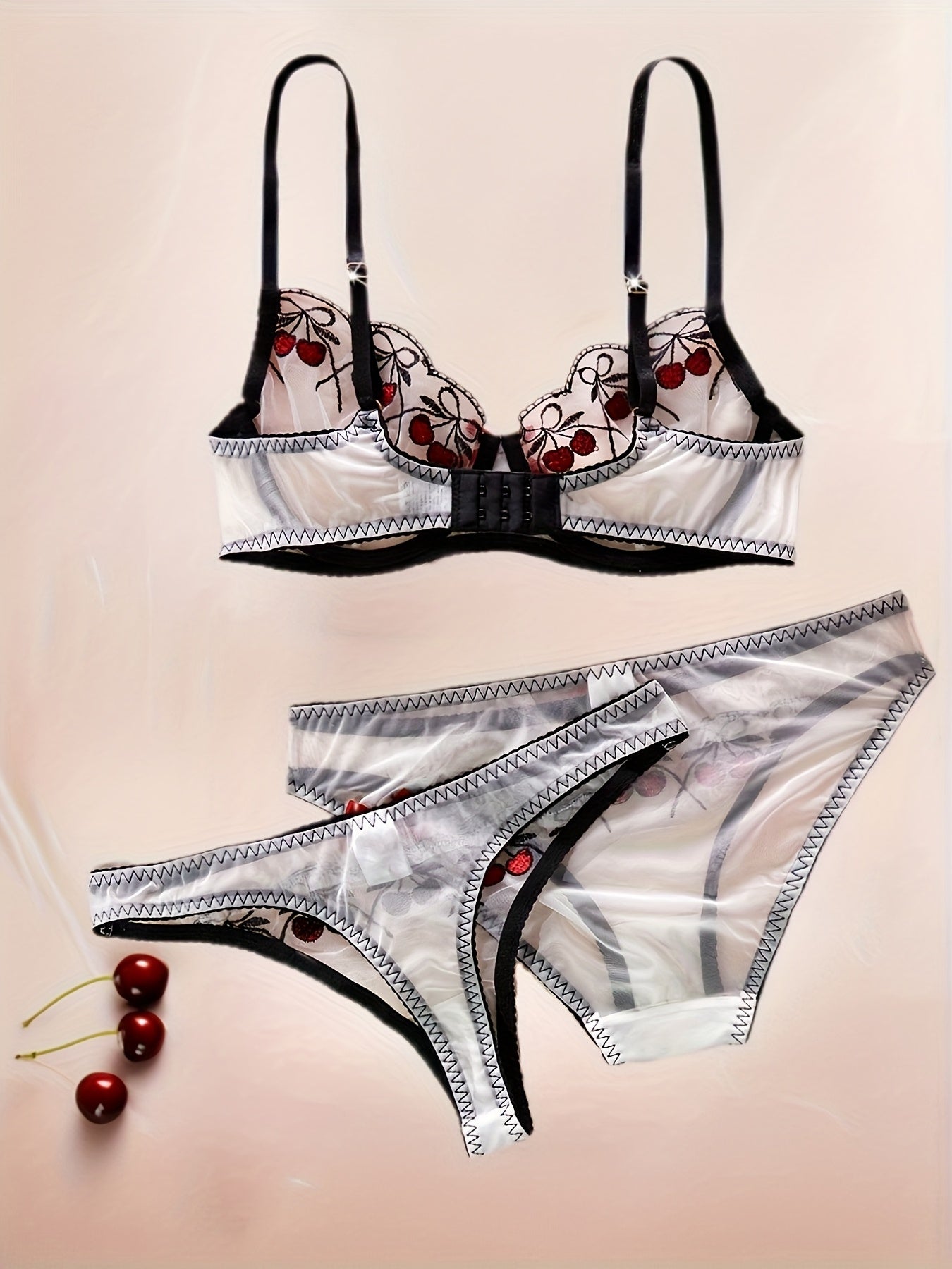 Elegant Embroidered Bra and Panties Set | Medium Support, Half-Sheer, Comfortable and Breathable, Ideal for Romantic Couples and Valentine'S Day