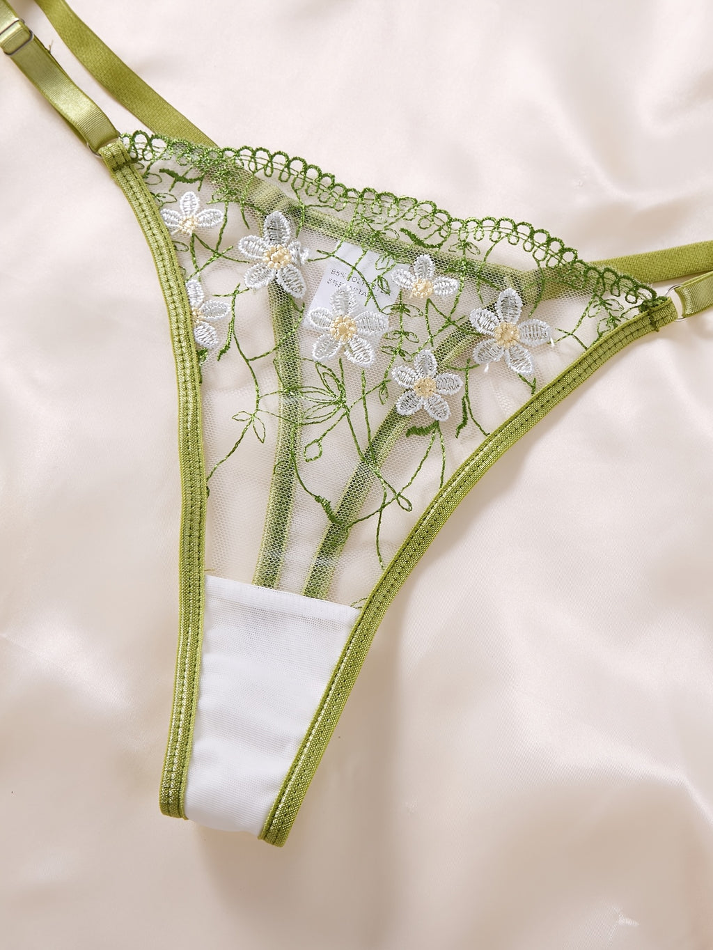 Sheer Lace & Floral embroidery undergarment suit - Semi- Low-Rise Bikini Briefs with Matching Bra, No Padding, Natural Comfortable for Lingerie (Hand Washable) - Sexy Clothing for married/