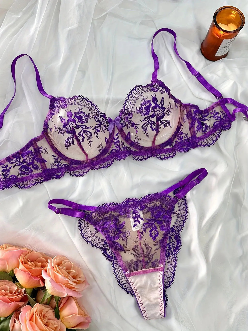 Women Sexy Lingerie 2 Set Black Transparent Underwear 2 Pcs  Women See-though Black Embroidery Lingerie Set