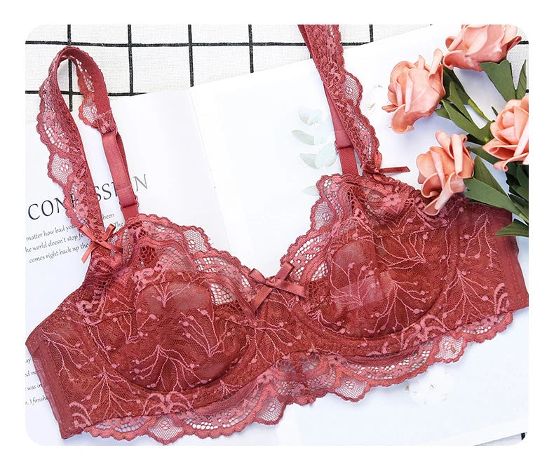 Ensemble soutien-gorge et culotte en dentelle transparente ultra fine pour femme, sous-vêtements sexy, lingerie, brassières, bonnets A B C D E, 95C 95D