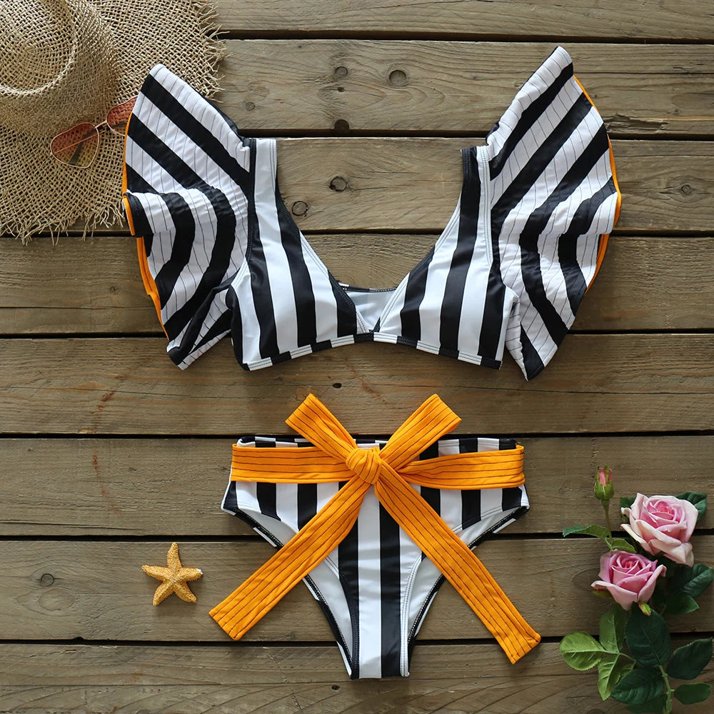 Deux pièces femmes Floral 2025 Push-Up rembourré soutien-gorge volants bandeau Bikini ensemble maillot de bain maillots de bain maillot de bain maillots de bain Biquini
