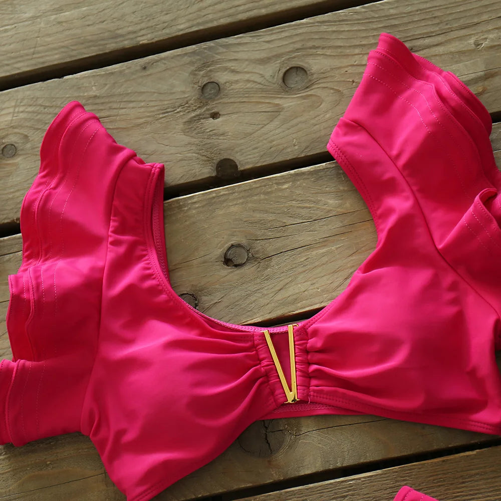 Deux pièces femmes Floral 2025 Push-Up rembourré soutien-gorge volants bandeau Bikini ensemble maillot de bain maillots de bain maillot de bain maillots de bain Biquini