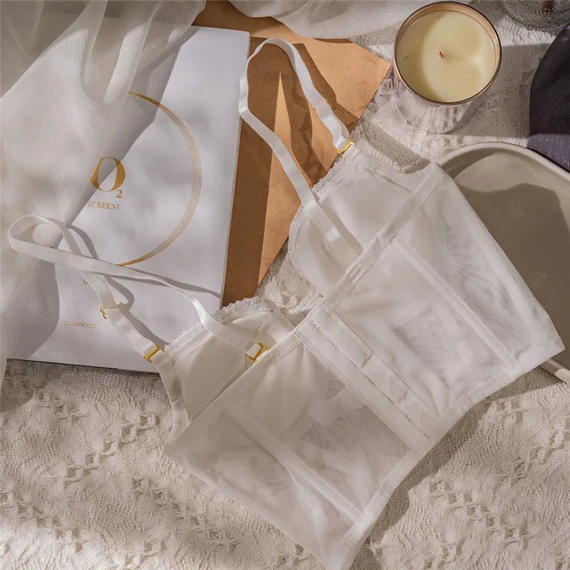 Nouvelle broderie dentelle fleurs sous-vêtements français Sexy corps façonnage Push Up soutien-gorge ensemble romantique blanc Lingerie soutiens-gorge et culottes ensemble