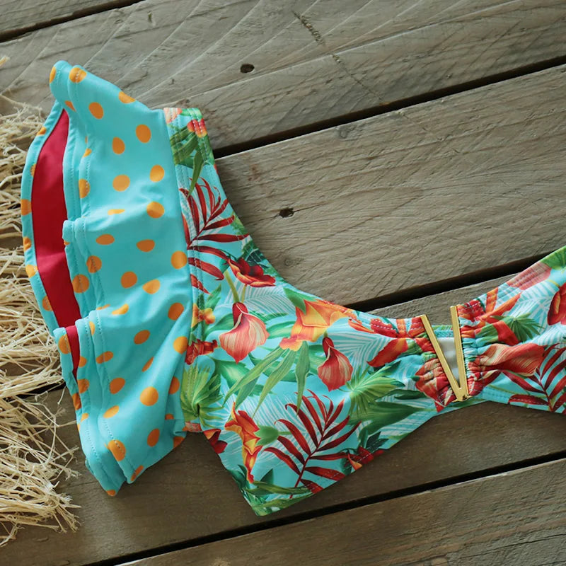 Deux pièces femmes Floral 2025 Push-Up rembourré soutien-gorge volants bandeau Bikini ensemble maillot de bain maillots de bain maillot de bain maillots de bain Biquini