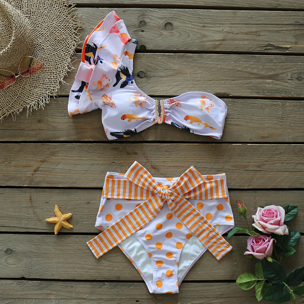 Deux pièces femmes Floral 2025 Push-Up rembourré soutien-gorge volants bandeau Bikini ensemble maillot de bain maillots de bain maillot de bain maillots de bain Biquini