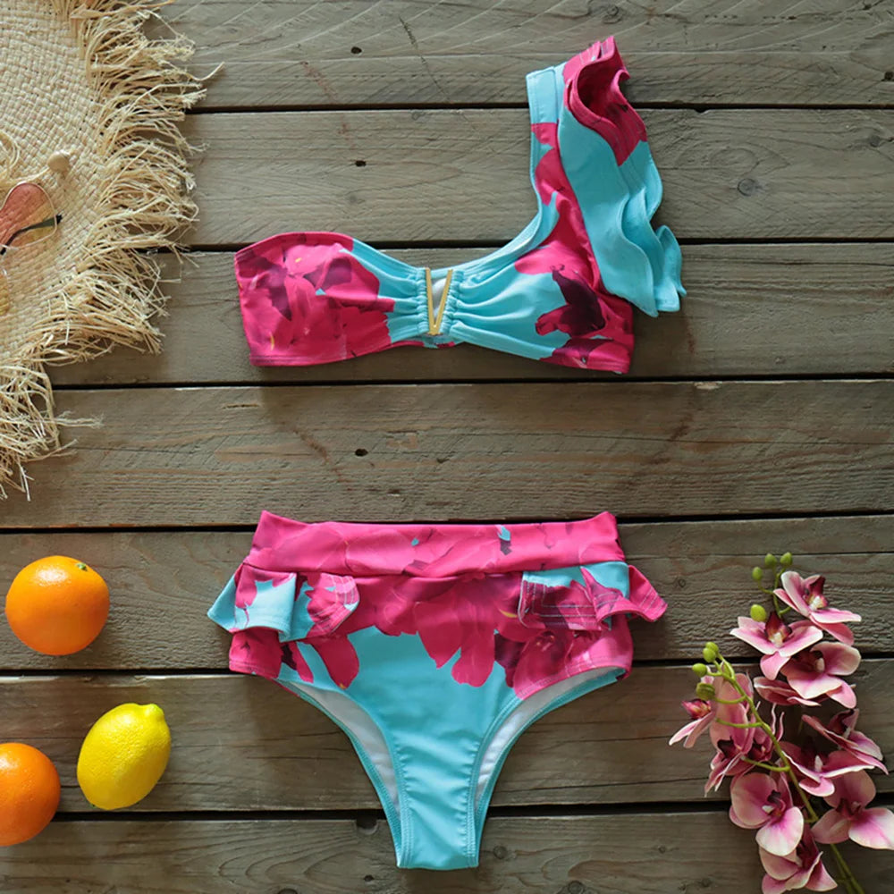 Deux pièces femmes Floral 2025 Push-Up rembourré soutien-gorge volants bandeau Bikini ensemble maillot de bain maillots de bain maillot de bain maillots de bain Biquini