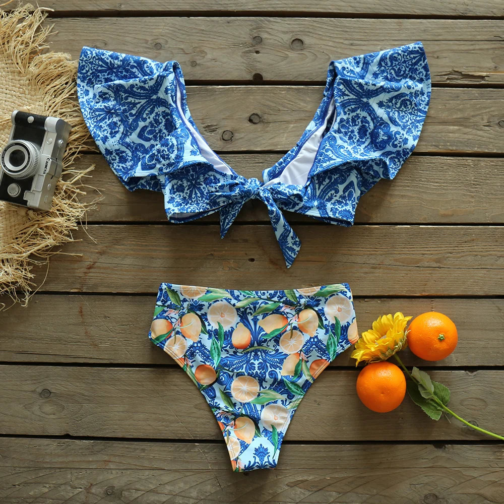 Deux pièces femmes Floral 2025 Push-Up rembourré soutien-gorge volants bandeau Bikini ensemble maillot de bain maillots de bain maillot de bain maillots de bain Biquini