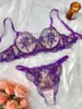 Women Sexy Lingerie 2 Set Black Transparent Underwear 2 Pcs  Women See-though Black Embroidery Lingerie Set