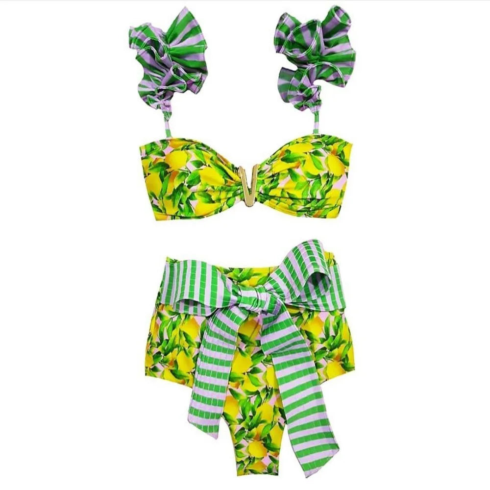 Deux pièces femmes Floral 2025 Push-Up rembourré soutien-gorge volants bandeau Bikini ensemble maillot de bain maillots de bain maillot de bain maillots de bain Biquini