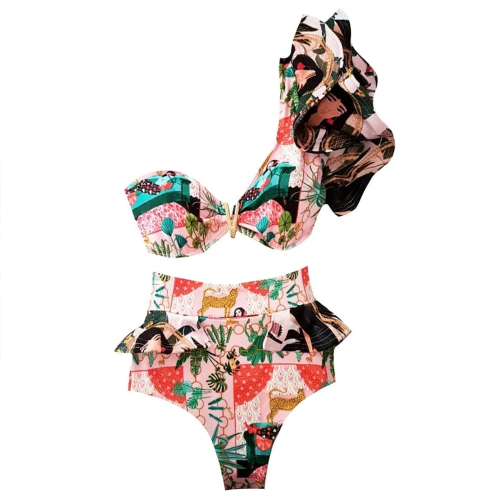Deux pièces femmes Floral 2025 Push-Up rembourré soutien-gorge volants bandeau Bikini ensemble maillot de bain maillots de bain maillot de bain maillots de bain Biquini