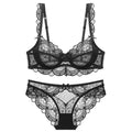 Ensemble soutien-gorge et culotte en dentelle transparente ultra fine pour femme, sous-vêtements sexy, lingerie, brassières, bonnets A B C D E, 95C 95D