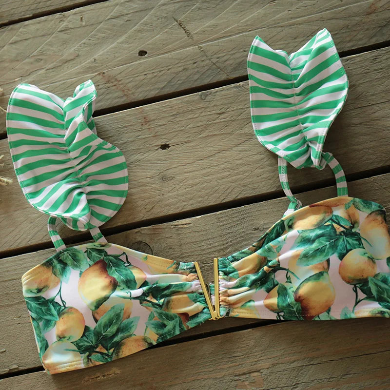 Deux pièces femmes Floral 2025 Push-Up rembourré soutien-gorge volants bandeau Bikini ensemble maillot de bain maillots de bain maillot de bain maillots de bain Biquini