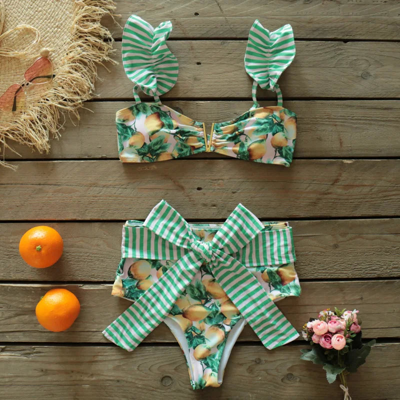Deux pièces femmes Floral 2025 Push-Up rembourré soutien-gorge volants bandeau Bikini ensemble maillot de bain maillots de bain maillot de bain maillots de bain Biquini