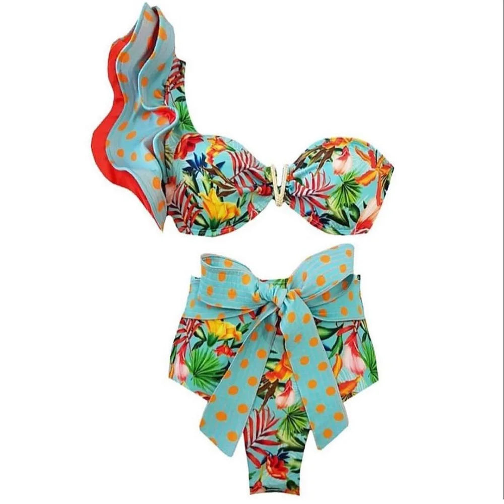 Deux pièces femmes Floral 2025 Push-Up rembourré soutien-gorge volants bandeau Bikini ensemble maillot de bain maillots de bain maillot de bain maillots de bain Biquini