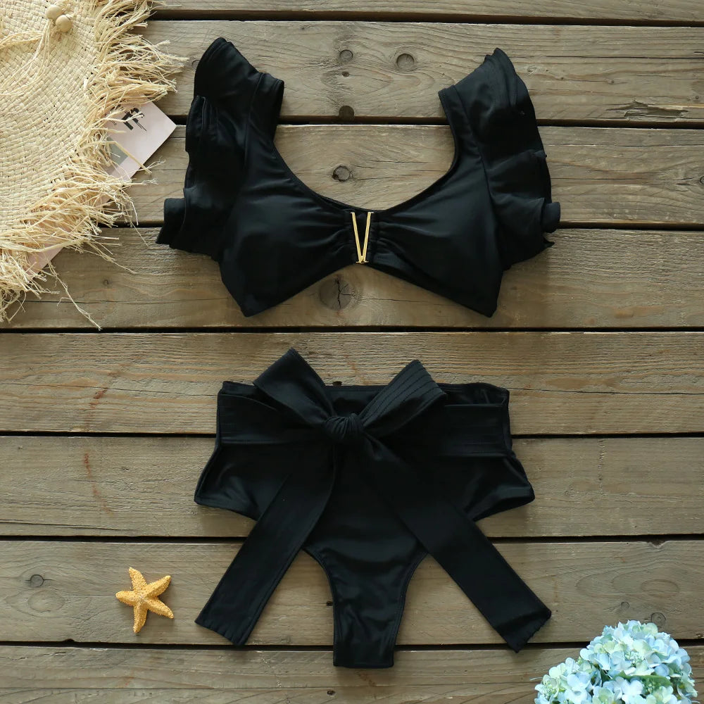 Deux pièces femmes Floral 2025 Push-Up rembourré soutien-gorge volants bandeau Bikini ensemble maillot de bain maillots de bain maillot de bain maillots de bain Biquini