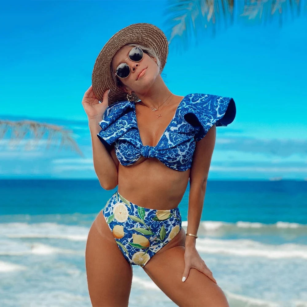 Deux pièces femmes Floral 2025 Push-Up rembourré soutien-gorge volants bandeau Bikini ensemble maillot de bain maillots de bain maillot de bain maillots de bain Biquini