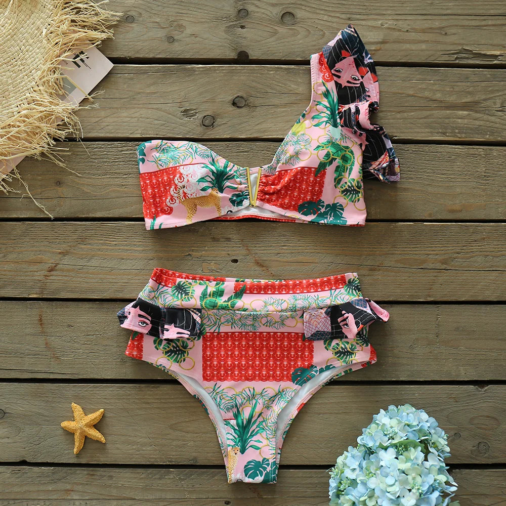 Deux pièces femmes Floral 2025 Push-Up rembourré soutien-gorge volants bandeau Bikini ensemble maillot de bain maillots de bain maillot de bain maillots de bain Biquini