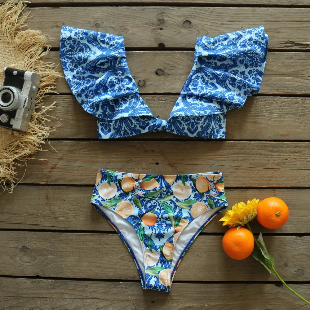 Deux pièces femmes Floral 2025 Push-Up rembourré soutien-gorge volants bandeau Bikini ensemble maillot de bain maillots de bain maillot de bain maillots de bain Biquini