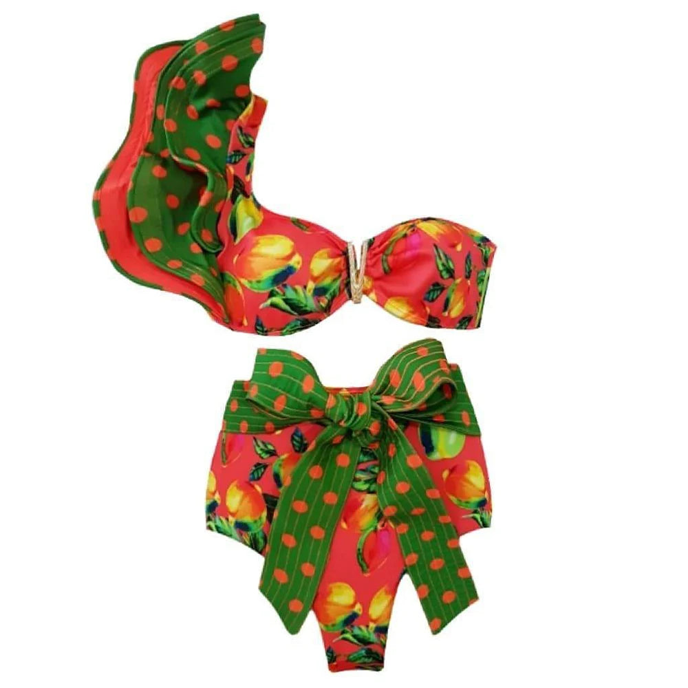 Deux pièces femmes Floral 2025 Push-Up rembourré soutien-gorge volants bandeau Bikini ensemble maillot de bain maillots de bain maillot de bain maillots de bain Biquini