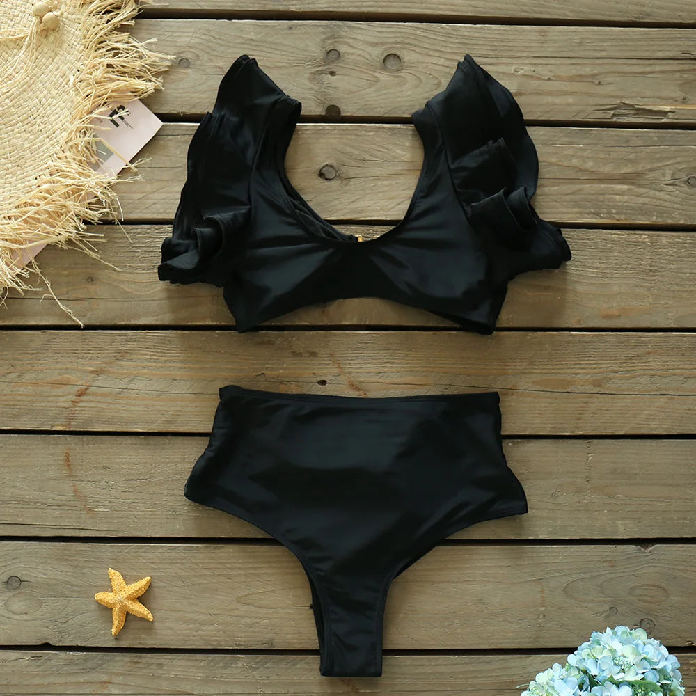 Deux pièces femmes Floral 2025 Push-Up rembourré soutien-gorge volants bandeau Bikini ensemble maillot de bain maillots de bain maillot de bain maillots de bain Biquini