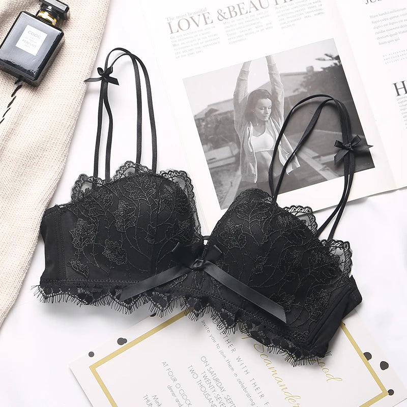 Soutien-gorge Sexy en dentelle brodée florale, sous-vêtements confortables et réglables pour femmes, bonnet 3/4, brassière sans fil pour filles, Bralette