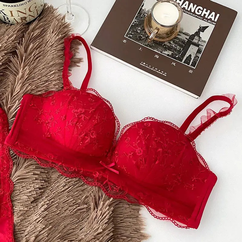 Soutien-gorge Sexy en dentelle brodée florale, sous-vêtements confortables et réglables pour femmes, bonnet 3/4, brassière sans fil pour filles, Bralette