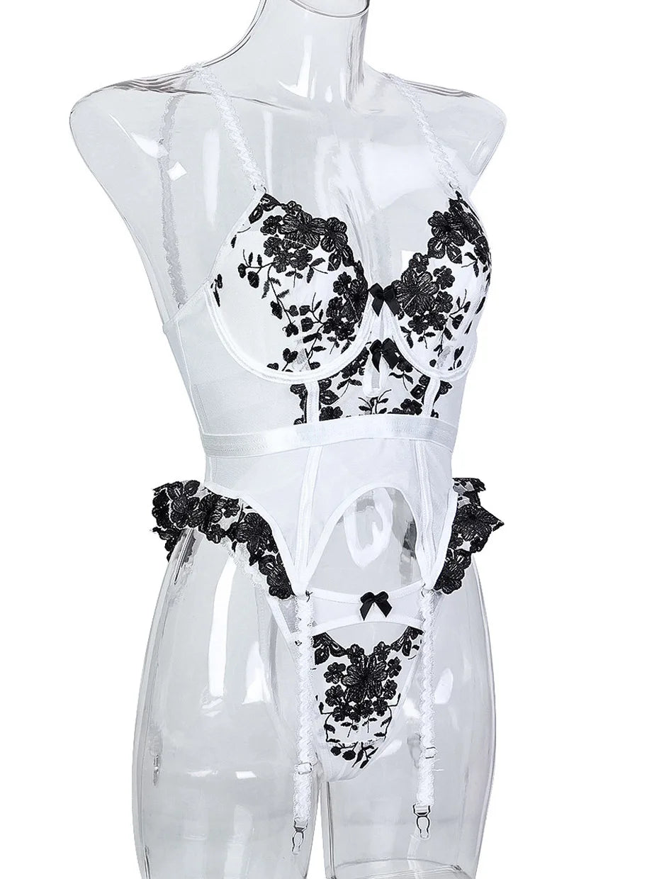 Ensemble de sous-vêtements en dentelle transparente pour femmes, lingerie sexy, soutien-gorge et slip, bas, vêtements de nuit, olympiques porno, 7.0