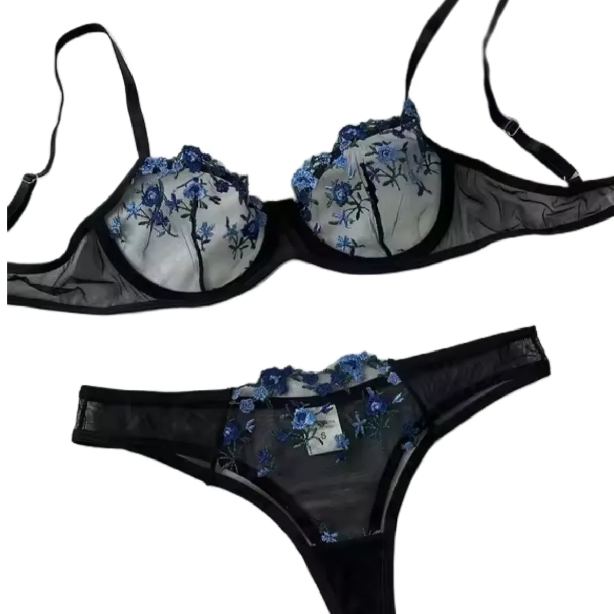 Érotique broderie bleu fragments floraux dentelle nuisette sensuelle Lingerie soutien-gorge ensemble pour femmes sous-vêtements intime Sexi culotte ensemble 2024