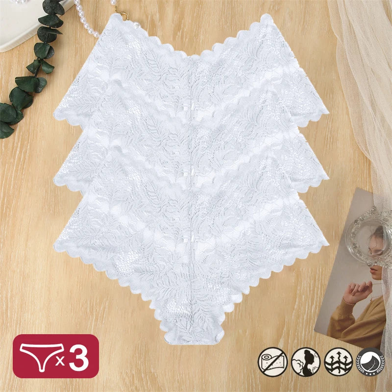 3 pièces femmes Sexy dentelle culottes Perspective florale Uderwear couleur unie intimes Boyshort femme taille en V respirant doux Lingerie