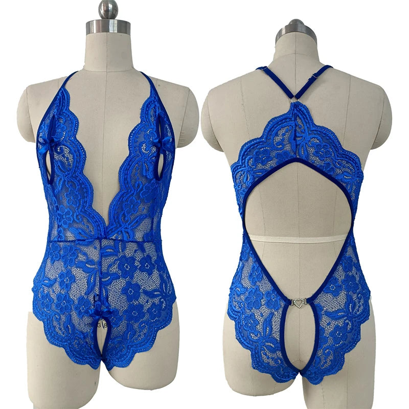 Pour les femmes chaud érotique corps Transparent collants Sexy Lingerie sous-vêtements Sexy Costume dentelle ouvert entrejambe ensemble de Lingerie Body