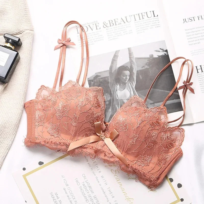 Soutien-gorge Sexy en dentelle brodée florale, sous-vêtements confortables et réglables pour femmes, bonnet 3/4, brassière sans fil pour filles, Bralette