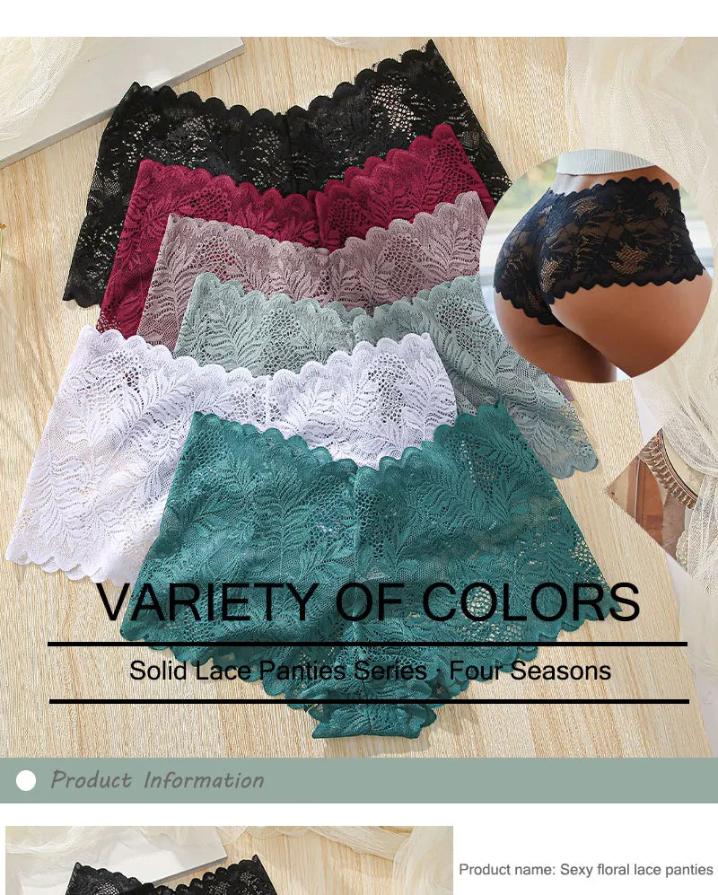 3 pièces femmes Sexy dentelle culottes Perspective florale Uderwear couleur unie intimes Boyshort femme taille en V respirant doux Lingerie