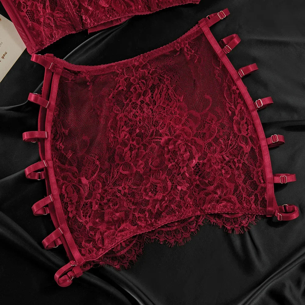 Ensembles de Lingerie sensuelle fantaisie, jarretelles ajourées sur le côté, sous-vêtements pour femmes, transparent en dentelle chaude, nouveaux tenues