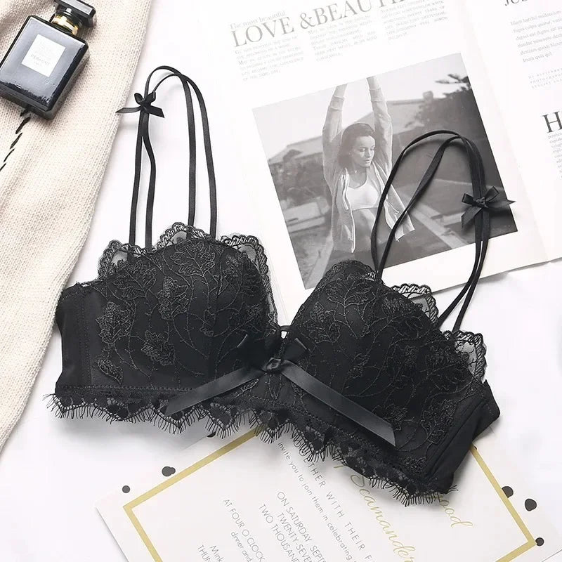 Soutien-gorge Sexy en dentelle brodée florale, sous-vêtements confortables et réglables pour femmes, bonnet 3/4, brassière sans fil pour filles, Bralette