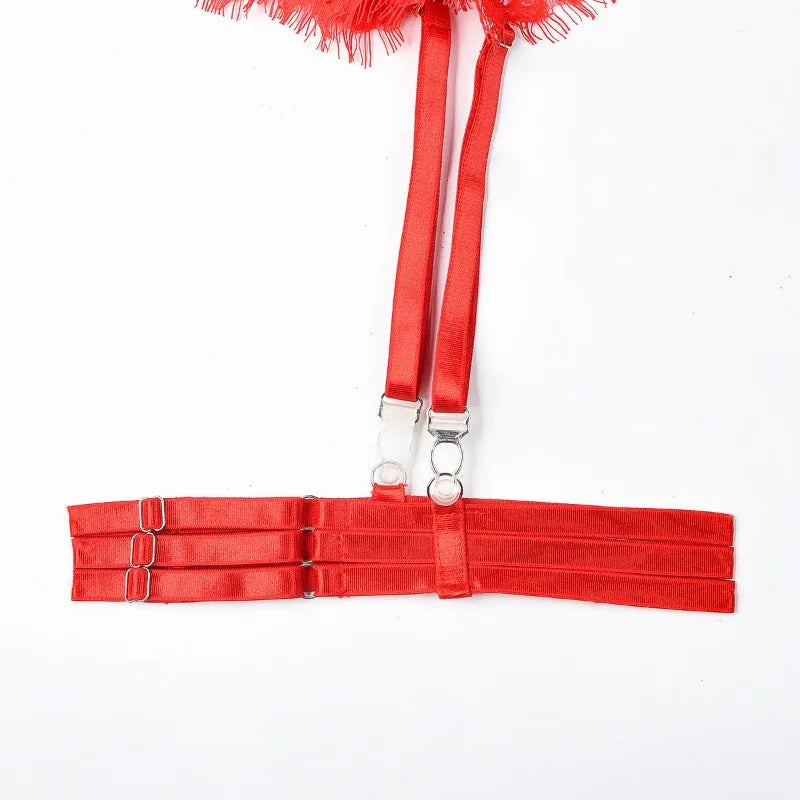 Toucheart-Ensemble de sous-vêtements en dentelle sexy pour femmes, jarretières transparentes en maille, document solide, ensemble de lingerie sexy, 4 pièces