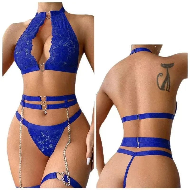 Ensemble de lingerie sexy en dentelle pour femmes, sans armatures, lingerie sexy pour femmes, grande taille, lingerie sexy transparente pour femmes, vêtements de nuit
