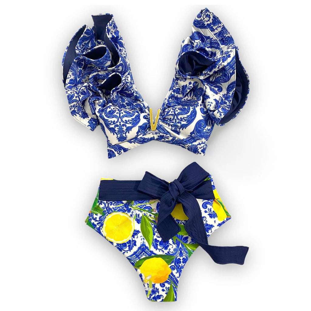 Deux pièces femmes Floral 2025 Push-Up rembourré soutien-gorge volants bandeau Bikini ensemble maillot de bain maillots de bain maillot de bain maillots de bain Biquini