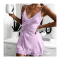 Chemise de nuit une pièce en dentelle pour femmes, sous-vêtements sexy, pyjama court, vêtements de nuit