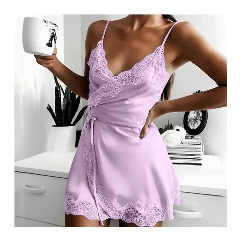 Chemise de nuit une pièce en dentelle pour femmes, sous-vêtements sexy, pyjama court, vêtements de nuit